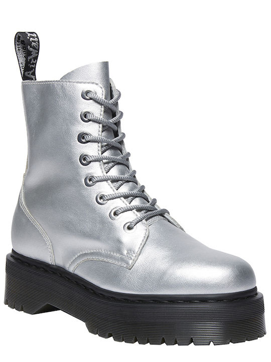 Jadon Leather Women's Ankle Boots with Medium Heel Silver