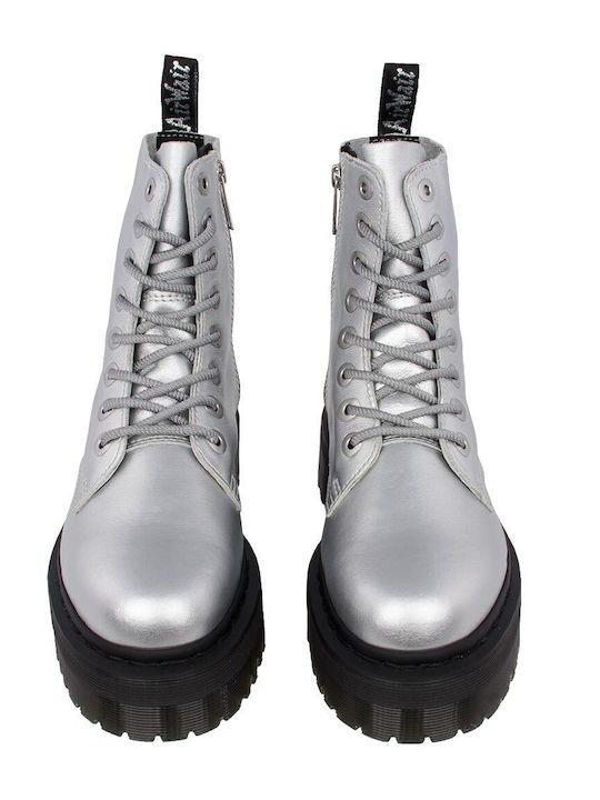 Jadon Leather Women's Ankle Boots with Medium Heel Silver