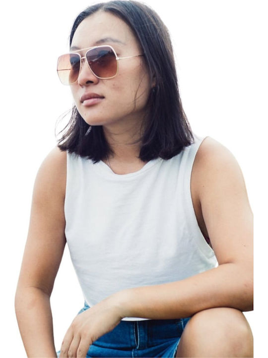Chpo Brown Sunglasses with Metallic Frame