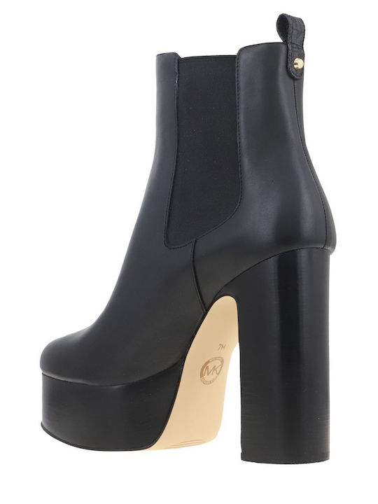 Natasha Leather Platform Δερμάτινα Γυναικεία Chelsea Μποτάκια με Ψηλό Τακούνι Μαύρα