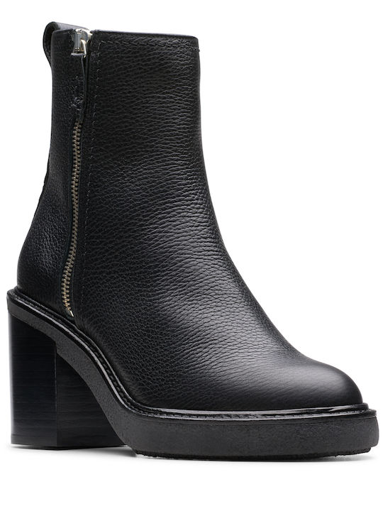 Cassiano Zip Block Heel Boots Δερμάτινα Γυναικεία Μποτάκια με Ψηλό Τακούνι Μαύρα