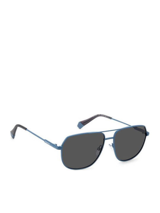 Polaroid Unisex Sunglasses with Blue Metal Frame and Gray Polarized Lens PLD6195/S/X FLL/M9