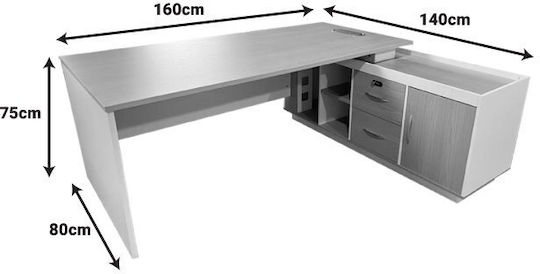 Colțar Birou profesional Armadi Lemnos Gray-white 160x80x75cm