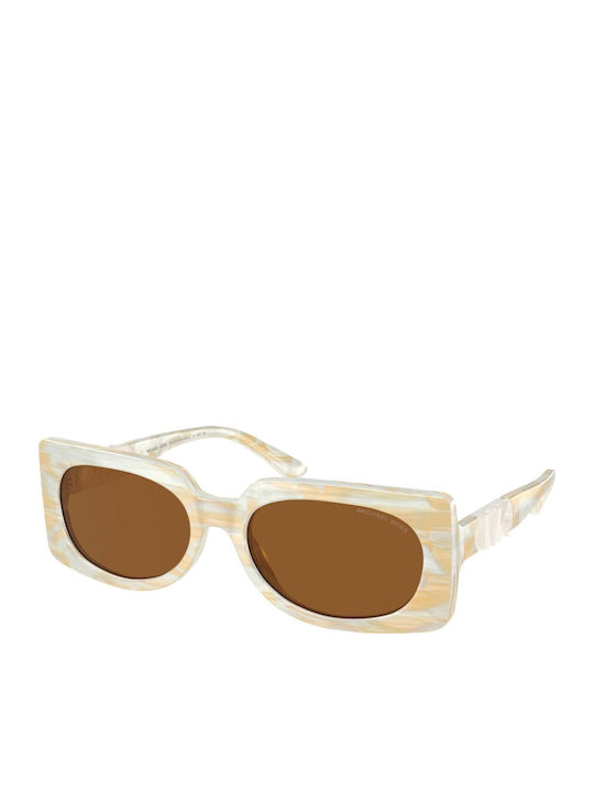 Michael Kors Women's Sunglasses with Beige Plastic Frame and Brown Lens