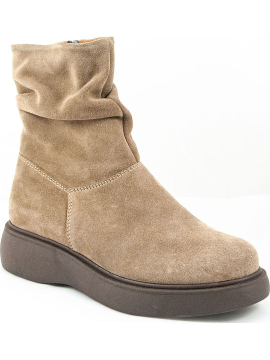 Suede Γυναικεία Μποτάκια με Πλατφόρμα Καφέ