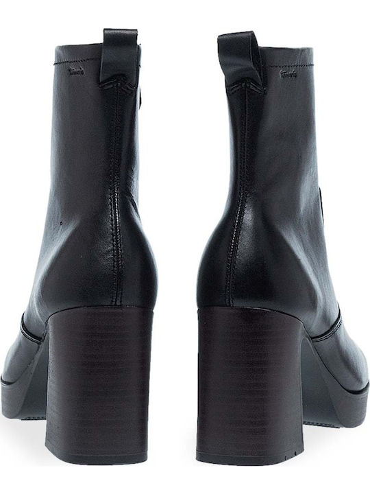 Leather Women's Ankle Boots with High Heel Black