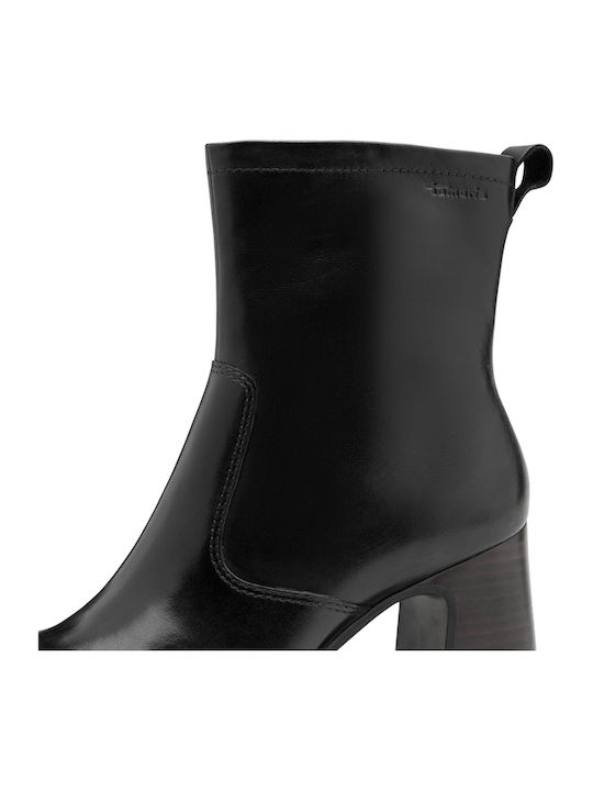 Leather Women's Ankle Boots with High Heel Black