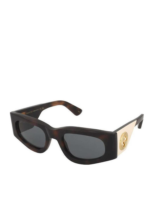 Gucci Women's Sunglasses with Brown Tartaruga Plastic Frame and Blue Lens GG1664S 003