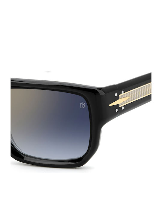 David Beckham Men's Sunglasses with Black Plastic Frame and Blue Gradient Mirror Lens DB 7132/S 807/1V