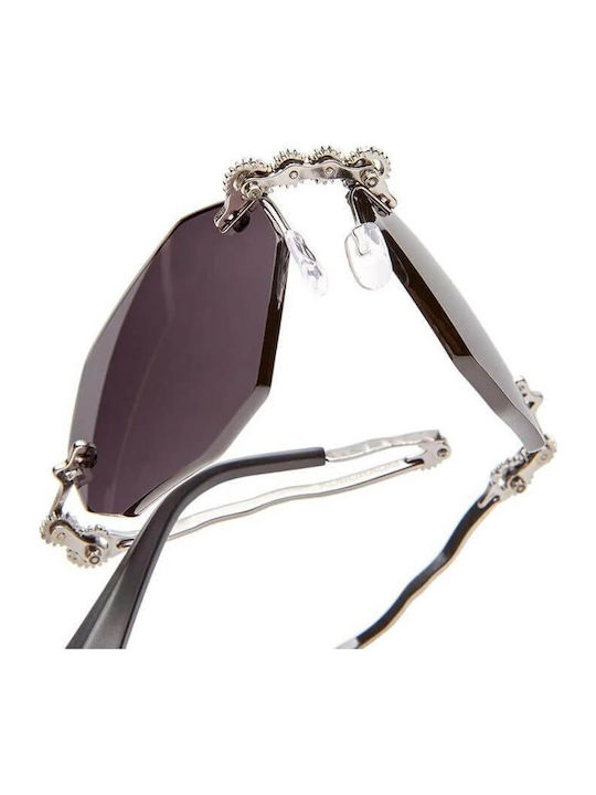 Kuboraum Unisex Sunglasses with Silver Metal Frame and Gray Lens