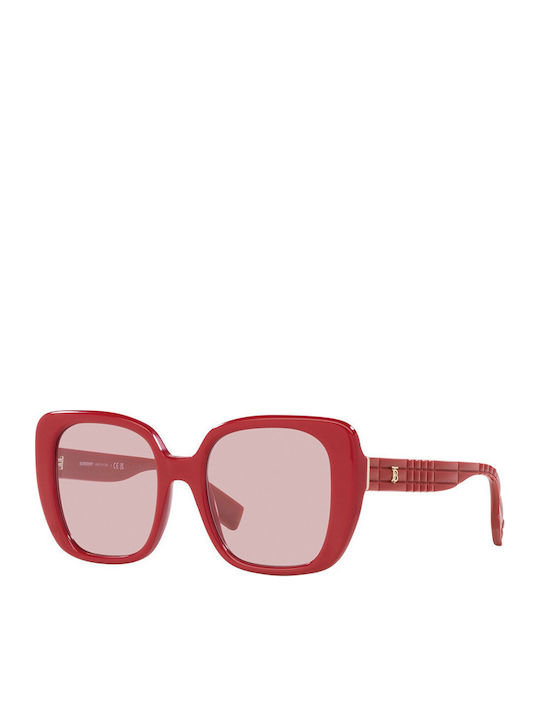 Burberry Helena Woman Sunglasses with Red Horn-Rimmed Frame and Green Lens BE4371 4027/5