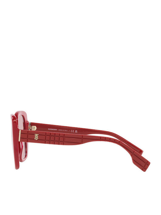 Burberry Helena Woman Sunglasses with Red Horn-Rimmed Frame and Green Lens BE4371 4027/5