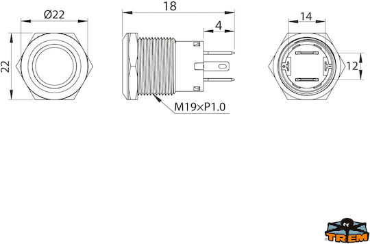 Pushbutton Inox On Momentary Off White 20A 5-24V Depth 18mm Oem 18.tr.l0674121