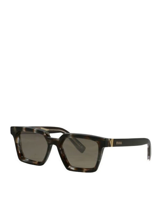 Zegna Men's Sunglasses with Multicolour Plastic Frame and Brown Lens EZ0214 20J