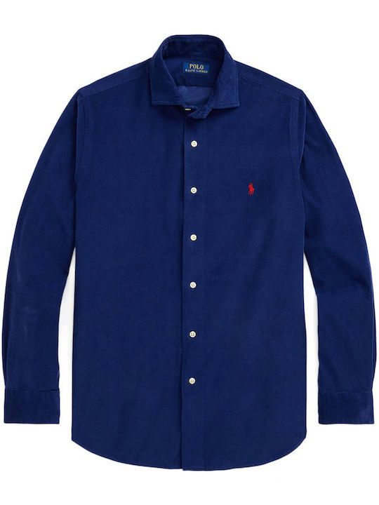 Langärmeliges Zeichenfolge Herrenhemd Blau