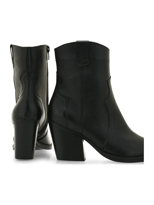 Leder Damen Cowboy-Stiefeletten mit hohem Absatz Schwarz