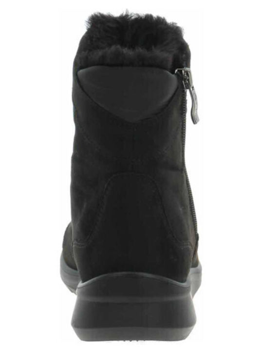 Leder Stiefeletten Damen mit Pelz Schwarz