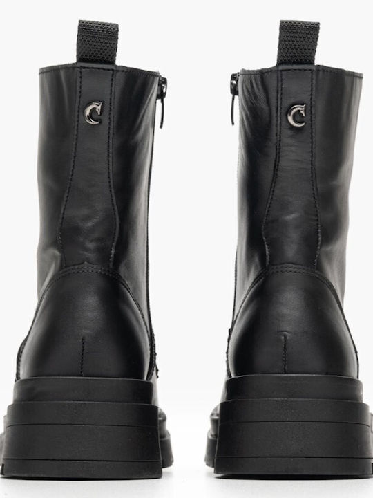 Leather Women's Ankle Boots with Medium Heel Black