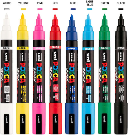 Markeri De Proiectare Uni Posca Pc-5br Culori De Bază Grosime Medie Vârf 1-4mm 8 Bucăți Pc-5br 8p