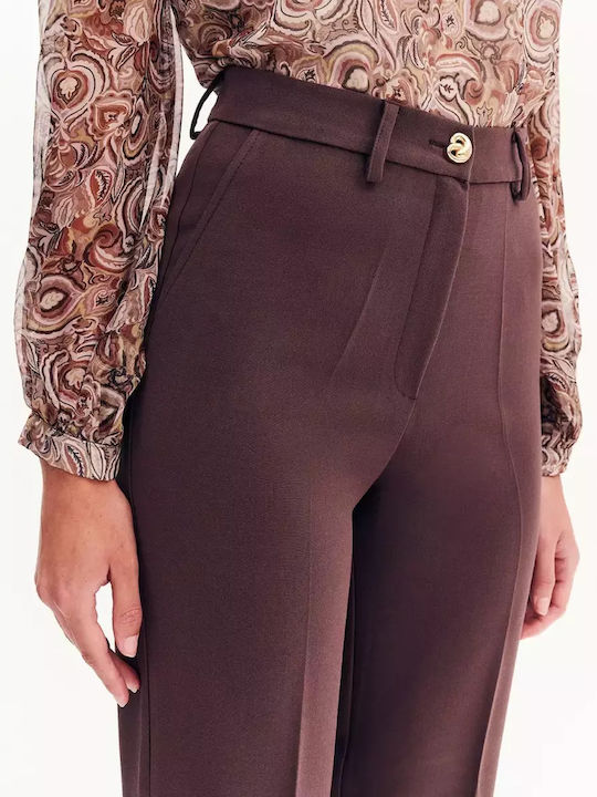 Women's Fabric Trousers Straight Line Brown