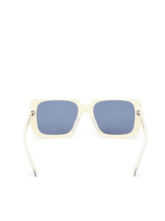 adidas Women's Sunglasses with White Plastic Frame and Blue Lens OR0065 21V
