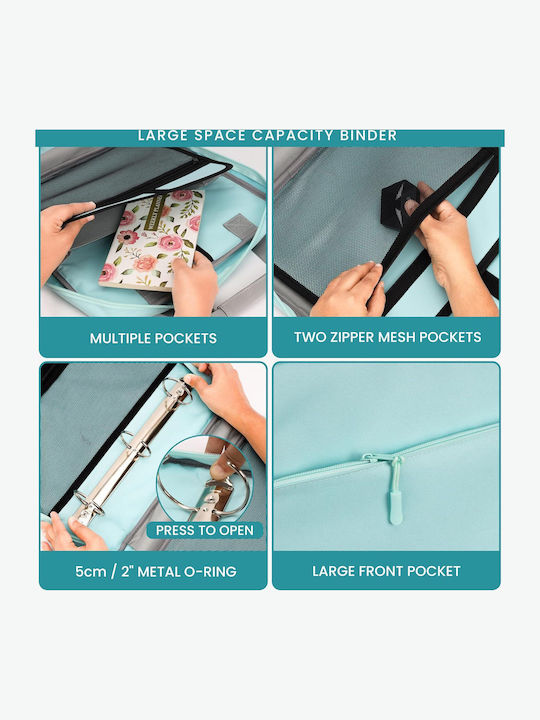 Geantă Multifuncțională de Umăr Belle Vous Sistem de Prindere Tip Binder Pentru Depozitarea Documentelor Laptop 34 X 35 Cm Realizată din Nailon Durabil Potrivită pentru Studenți Profesori Birou Turcoaz