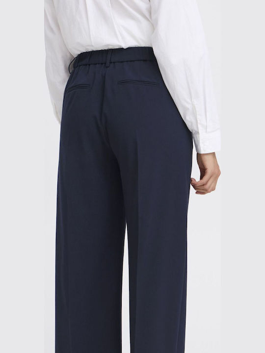Women's Fabric Trousers with Elastic Black