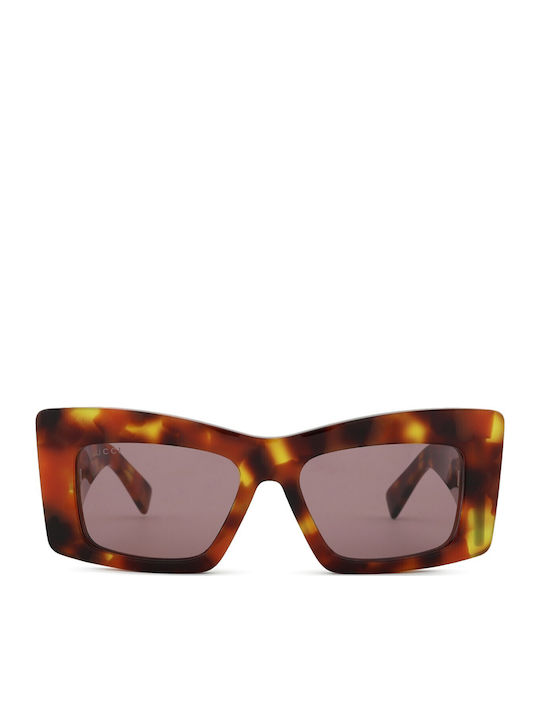 Gucci Women's Sunglasses with Brown Tartaruga Plastic Frame and Purple Lens