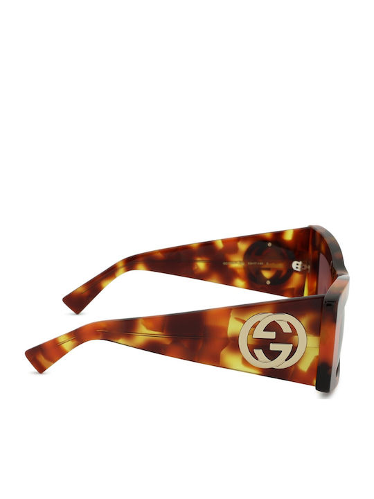Gucci Women's Sunglasses with Brown Tartaruga Plastic Frame and Purple Lens