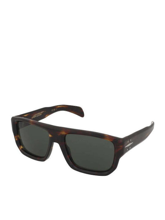 David Beckham Men's Sunglasses with Brown Tartaruga Plastic Frame and Green Lens DB 7132/S WR9/QT