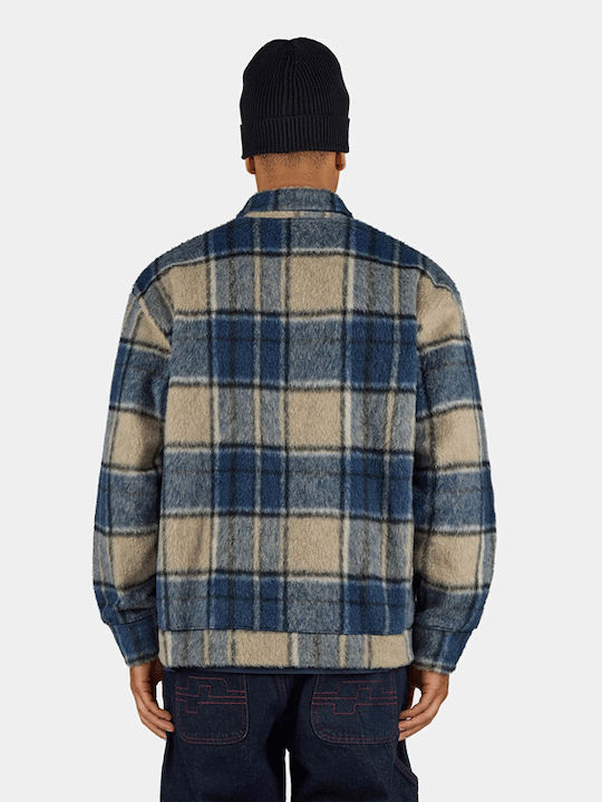 Дълъг Ръкав Фланелена Overshirt с Прекалено Голяма Линия Каре Stone Indigo Navy