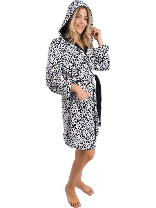 DKNY Χειμερινή Γυναικεία Ρόμπα Μαύρο, Άσπρο DKNY Χειμερινή Γυναικεία Ρόμπα Μαύρο, Άσπρο