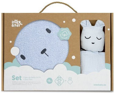 Interbaby Bear Set Prosop De Baie & Bavetă De Mângâiere Din Muselină Albastru
