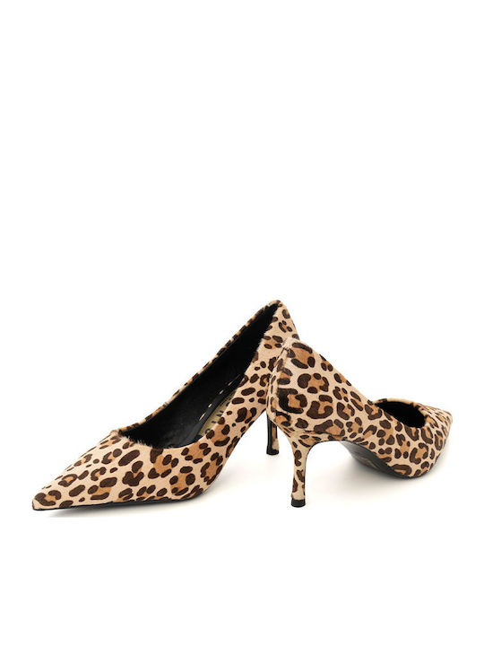 Leather Pointed Toe Brown Medium Heels Animal Print