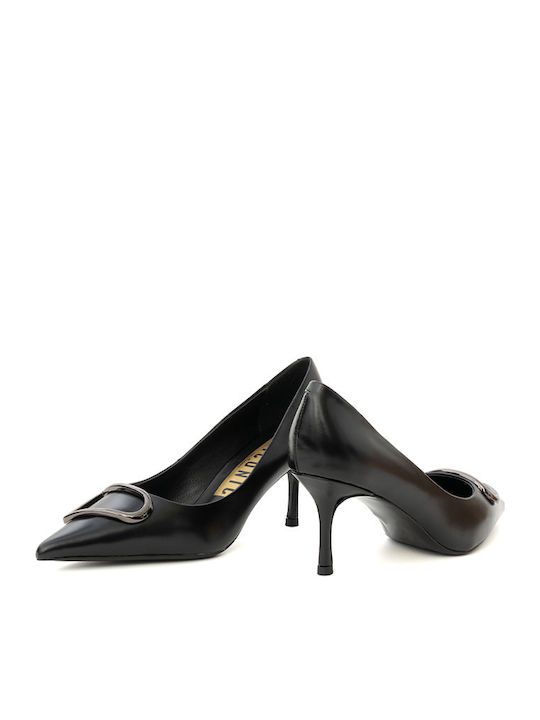 Leather Pointed Toe Black Medium Heels