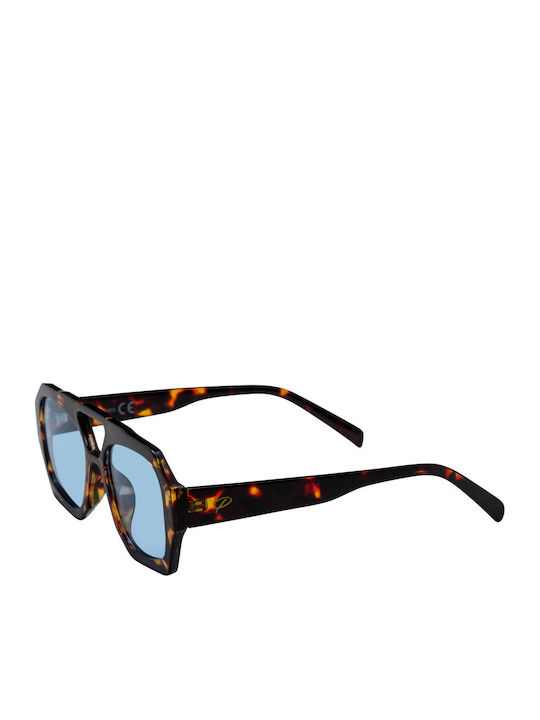 Rialto Unisex Sunglasses with Brown Tartaruga Plastic Frame and Light Blue Lens SP-2599-1