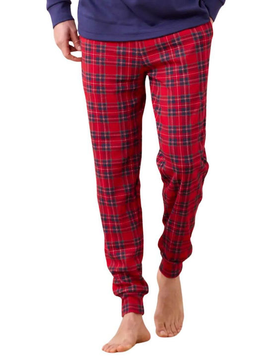 Noidinotte Men's Winter Checked Pajamas Set Blue Marine