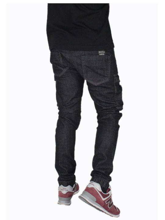 Men's Cargo Jeans Pants With Slim Fit Black