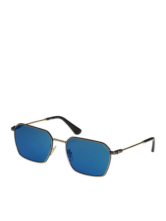Police Unisex Sunglasses with Gold Metal Frame and Blue Mirror Lens SPLL84 300B