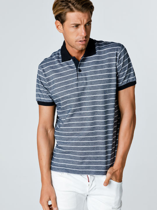 Snta Polo Piqué Striped Short Sleeve & Contrast Details Striped Blue