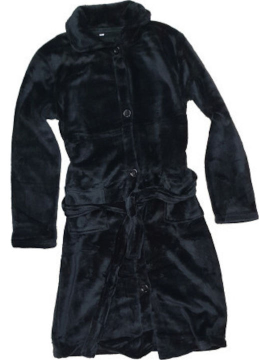 Γυναικεία Ρόμπα Fleece Αφράτη Βελούδο Μαύρη Κουμπιά Ως Κάτω Γυναικεία Ρόμπα Fleece Αφράτη Βελούδο Μαύρη Κουμπιά Ως Κάτω