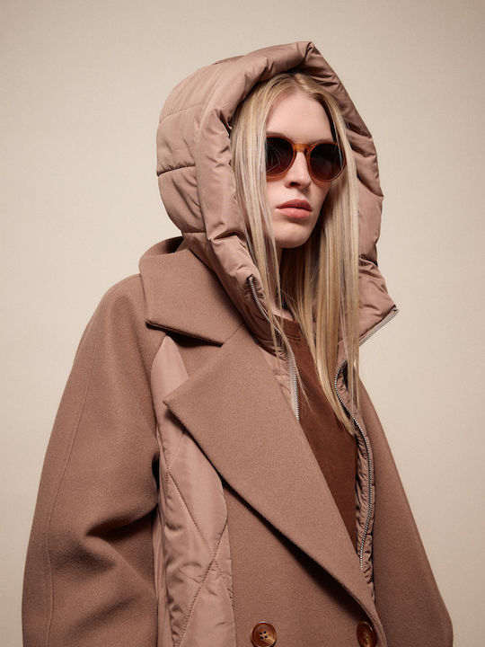 Women's Dk Beige Coat with Hood