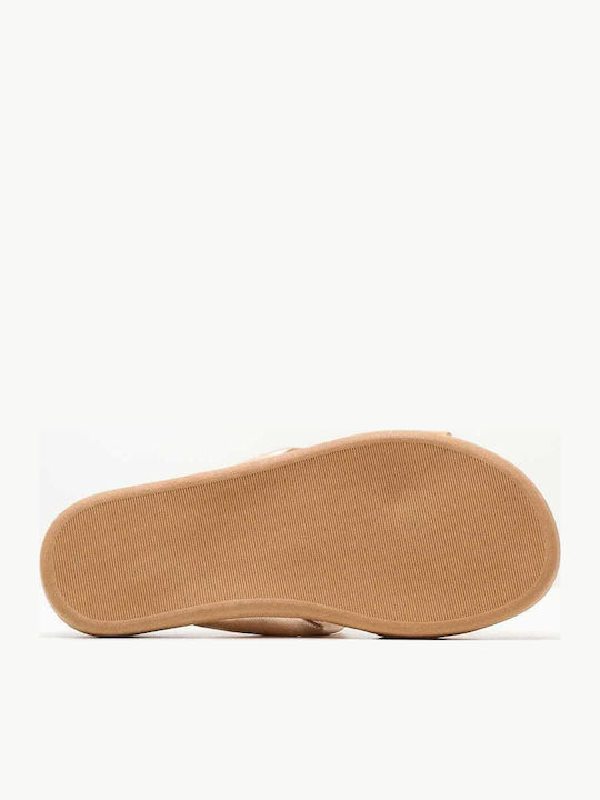 Leather Women's Flat Sandals in Gold Color