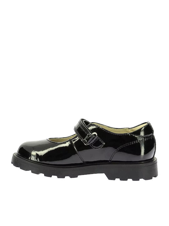 Kids Patent Leather Ballerinas with Adjustable Metal Clasp Black