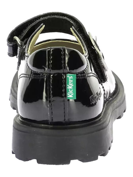 Kids Patent Leather Ballerinas with Adjustable Metal Clasp Black