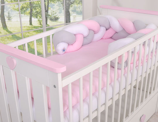 My Sweet Baby Crib Bumpers Braided Inside White, Gray, Pink
