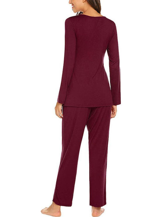 Queen Mother Maternity Pajama Set & Nursing in Burgundy color
