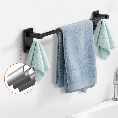 Vevor Matte Black Bathroom Equipment Set Bathroom Accessories Set Stainless Steel 4 Pieces 24-inch 61.0 cm Towel Bar Towel Ring Robe Hook Toilet Paper Holder Bathroom Wall-Mounted