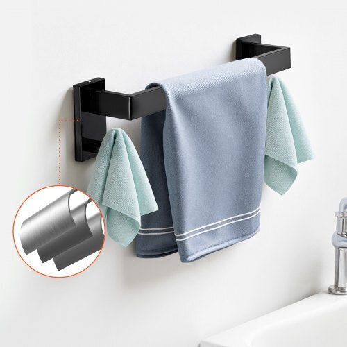 Vevor Matte Black Bathroom Accessories Set 5 Pieces Stainless Steel 16 Inch 40.6 cm Towel Bar Towel Shelf 2 Towel Robe Hooks Toilet Paper Holder Bathroom Wall-Mounted