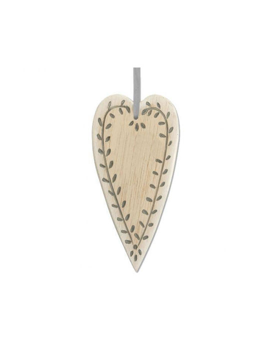 Hanging Heart Ornament Wooden Beige